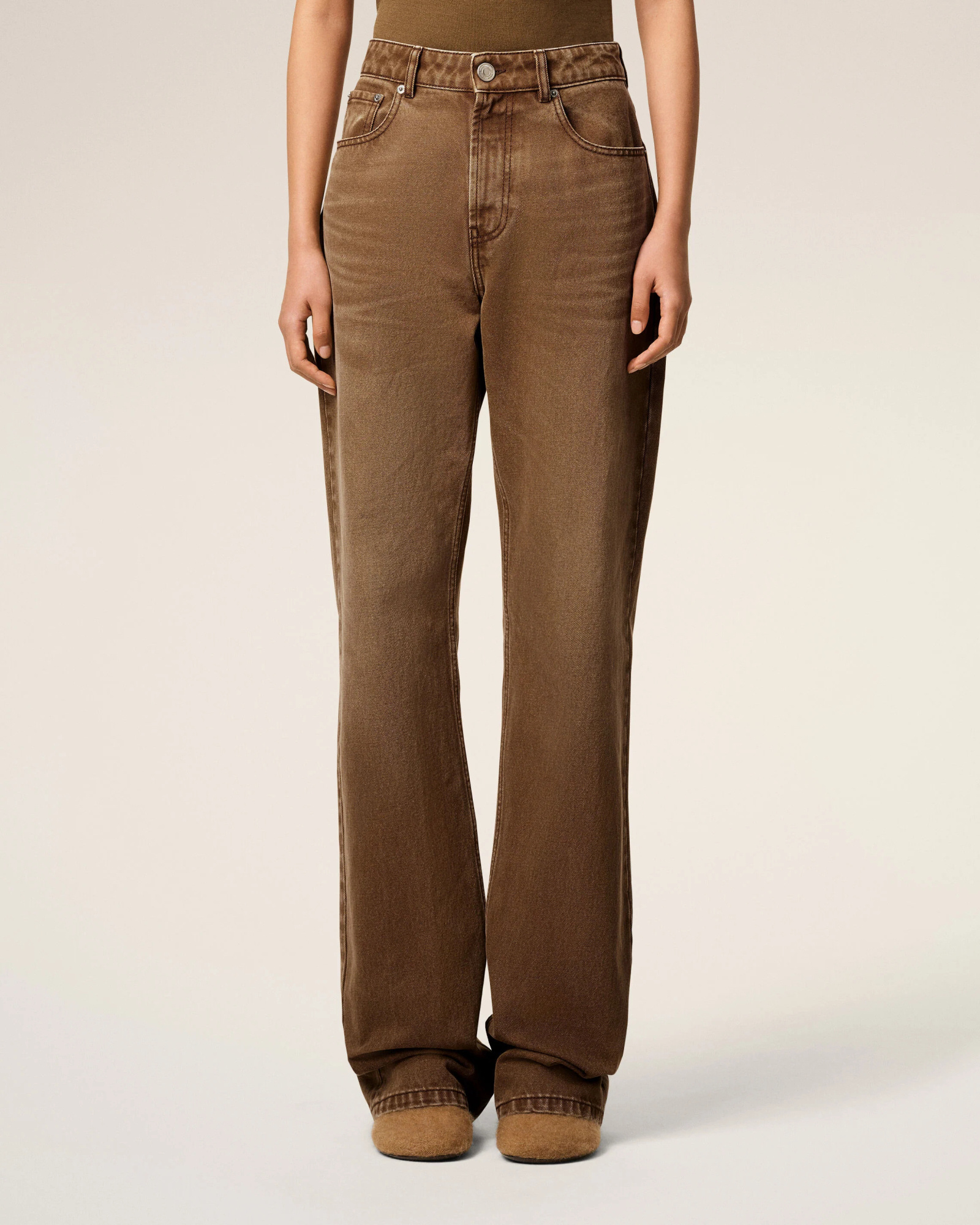Ami Alexandre Mattiussi Brown Cotton Large Fit Jeans Brown In Brown