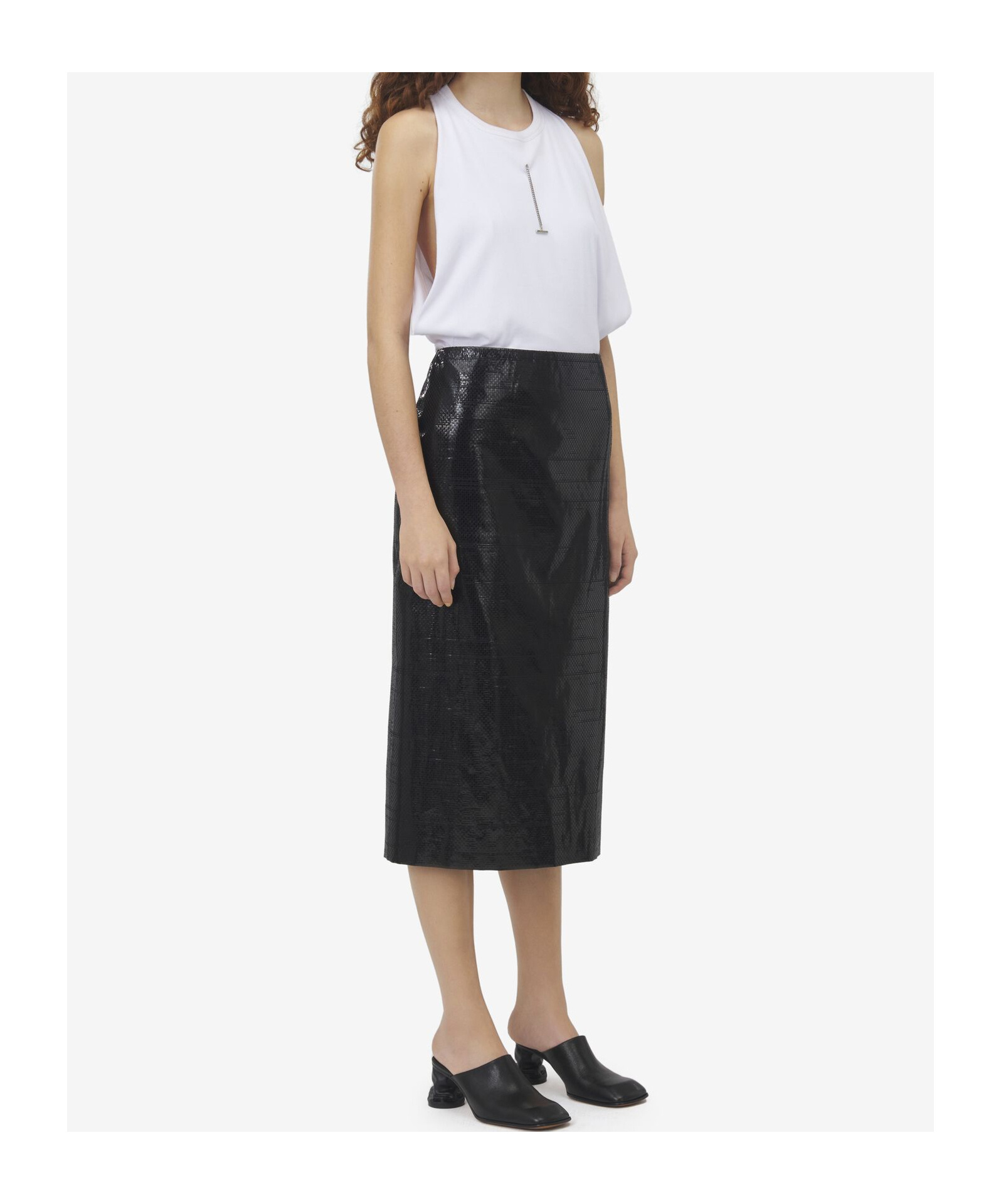 Shop Alexander Mcqueen Patent Midi Skirt In Black