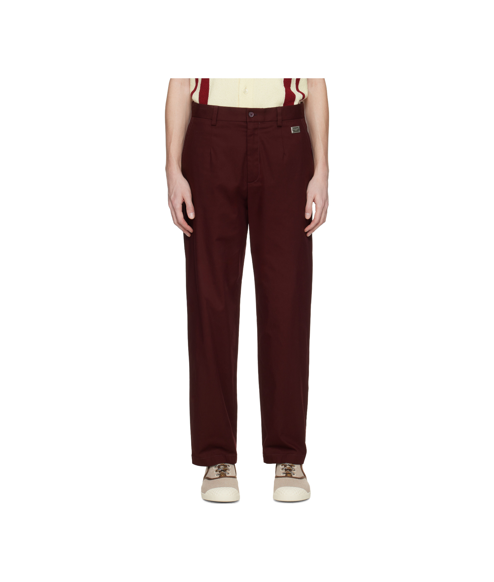 Dolce & Gabbana Burgundy Gabardine Trousers In Wine Red