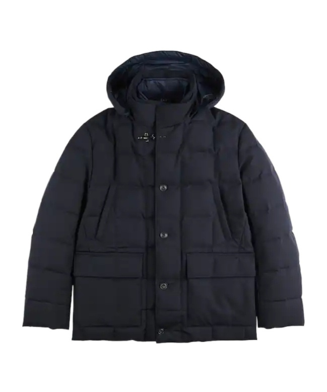Fay Quilted Hooded Pea Coat In Blue