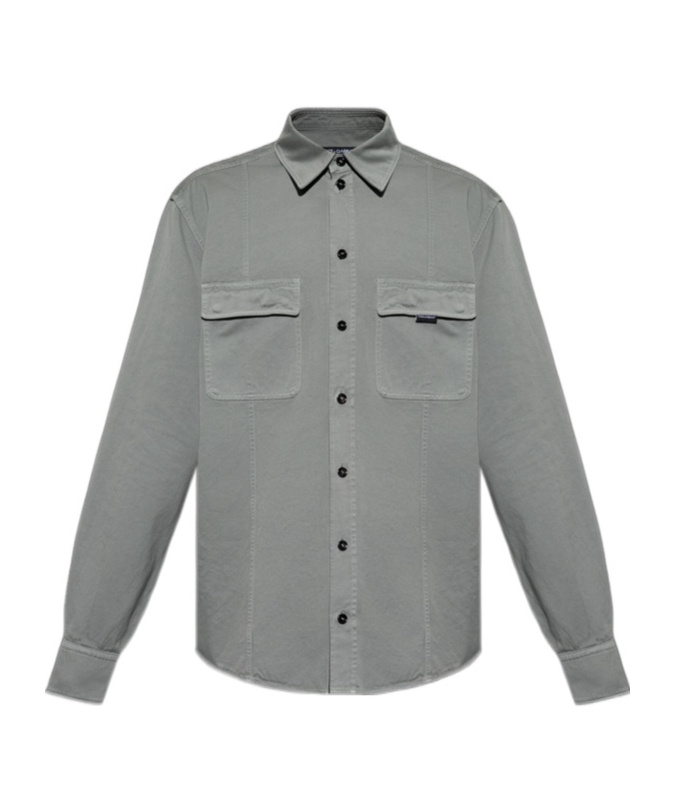 Dolce & Gabbana Logo Tag Curved Hem Shirt In Gray