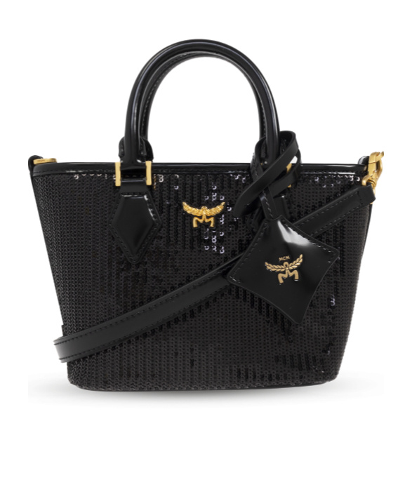 Mcm Sequin-decorated Shoulder Bag In Black