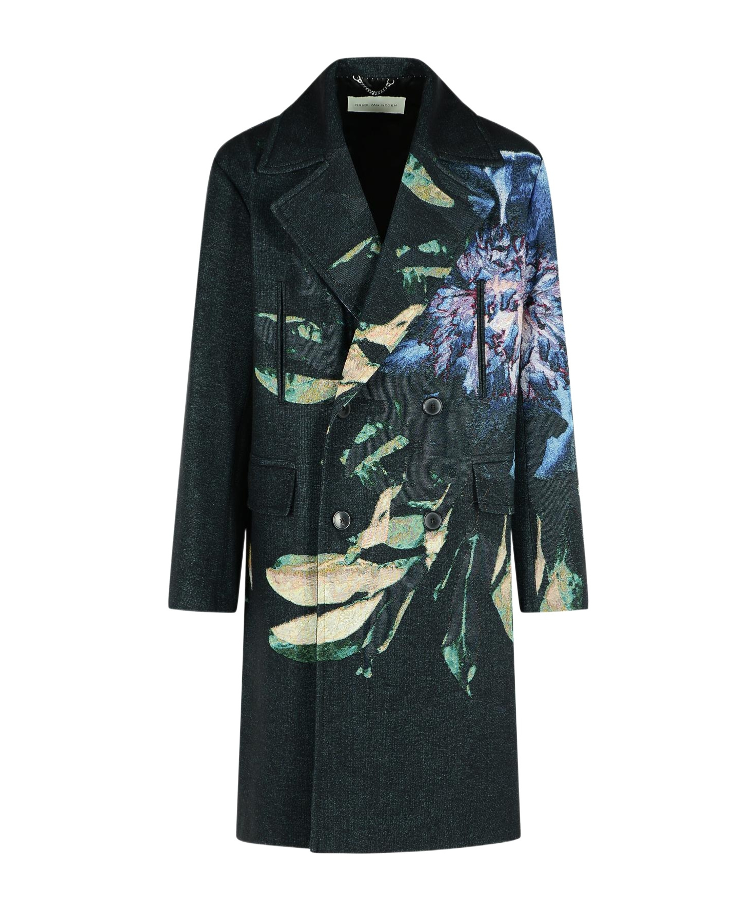 Dries Van Noten Cotton Blend Coat Floral Pattern In Black