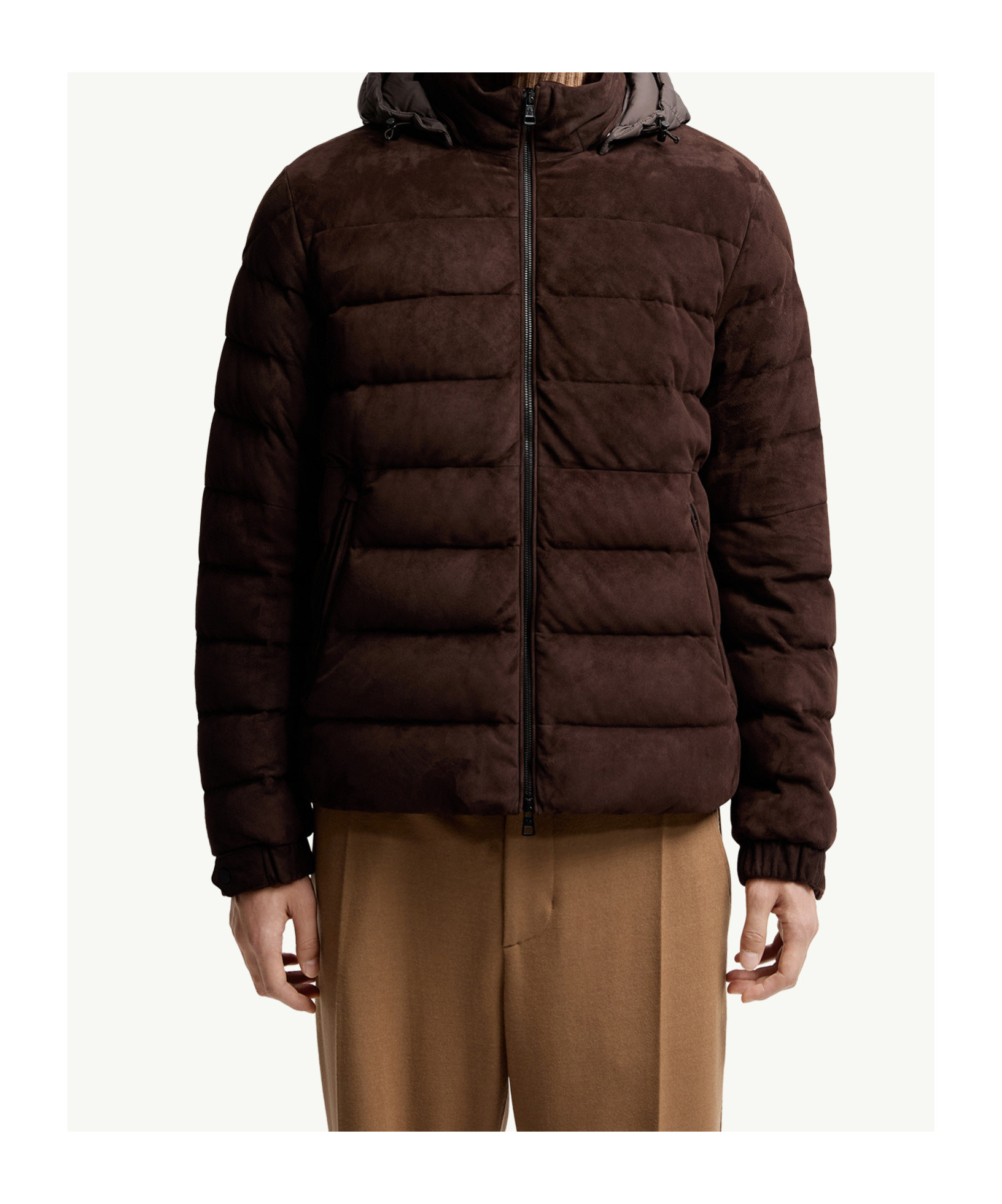 Moncler Arneb Hooded Suede Short Down Jacket In Brown