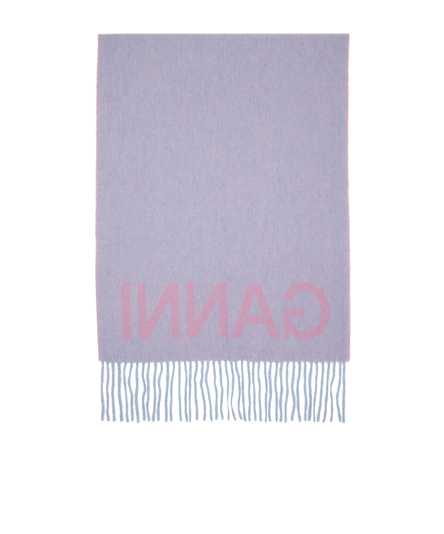 Ganni Womens Lilac Chiffon Logo-pattern Fringed Wool Scarf In Pink