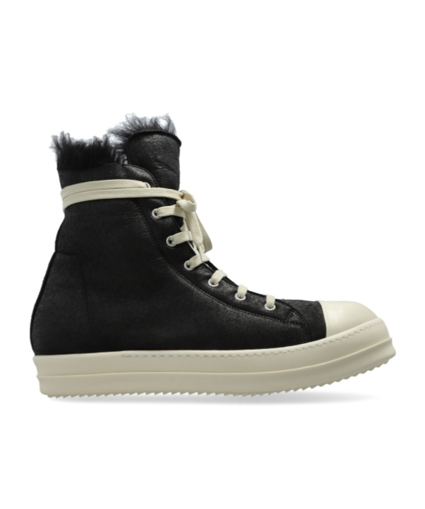 Rick Owens Shearling-lined Lace-up Sneakers In Black
