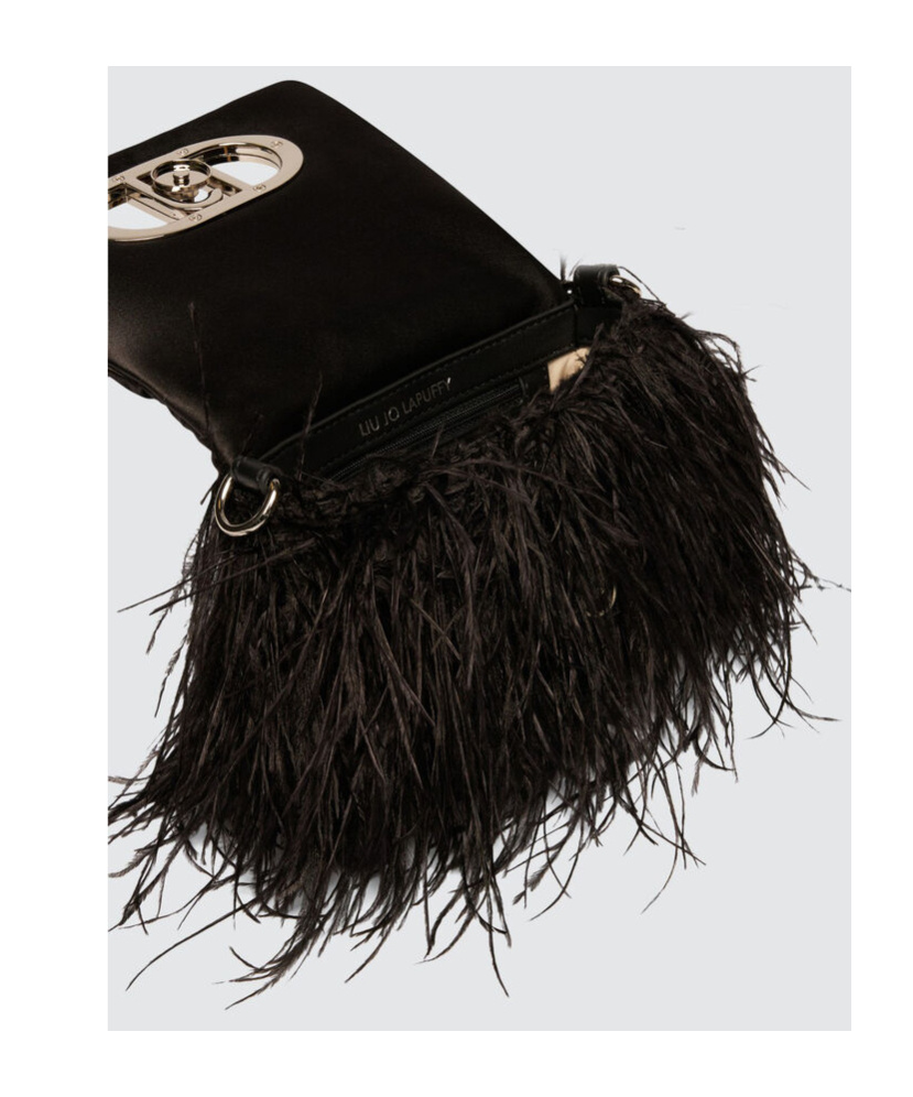 Liu •jo Feather-trimmed Shoulder Bag In Black
