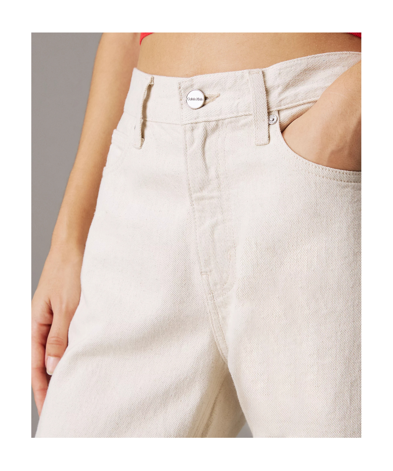 Calvin Klein Relaxed Flared Linen Blend Jeans In Pink