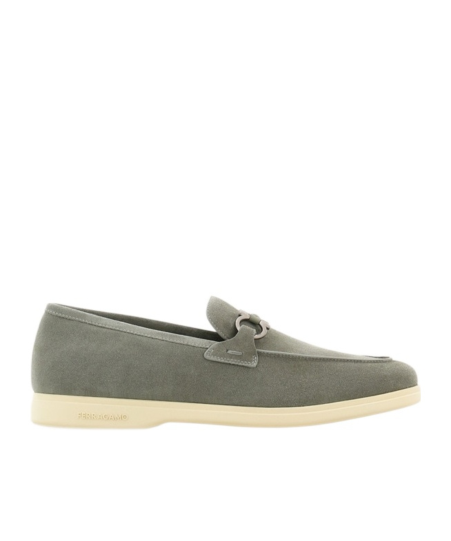 Ferragamo Casual Loafer With Gancini Ornament In Gray