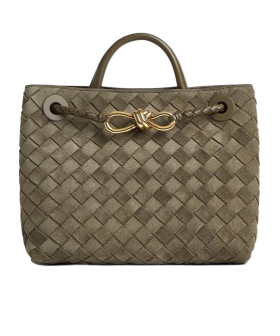 Bottega Veneta Andiamo Intrecciato Small Suede Tote Bag In Green