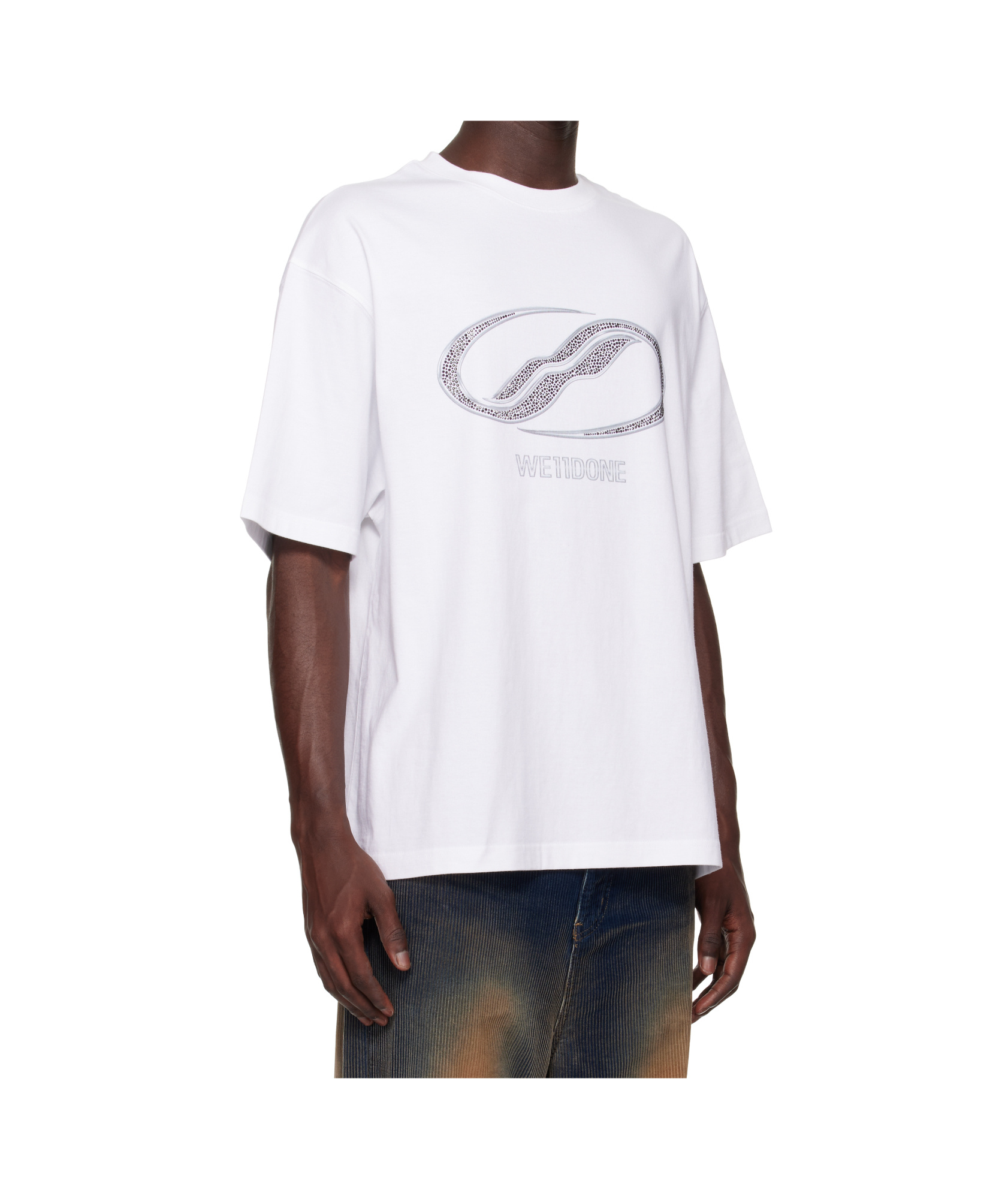 We11 Done Rhinestoned Se11done Logo T-shirt In White