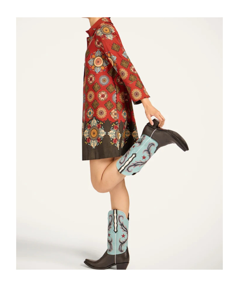 La Doublej Geometric-print Mini Day Dress In Red