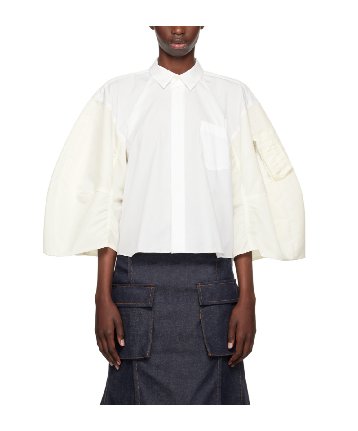 Sacai Poplin And Twill Shirt In White
