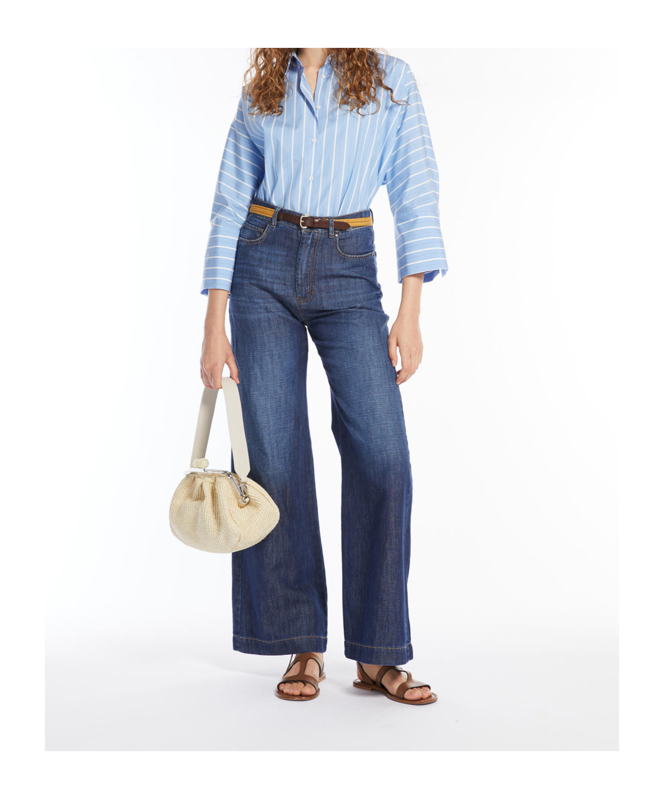 Weekend Max Mara Linen And Cotton Denim Jeans In Navy Blue
