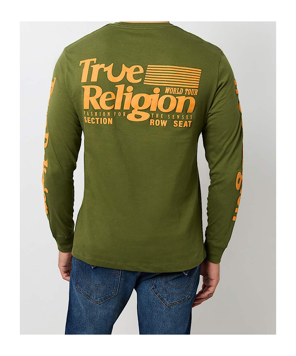 True Religion True Flag Long Sleeve Tee In Green