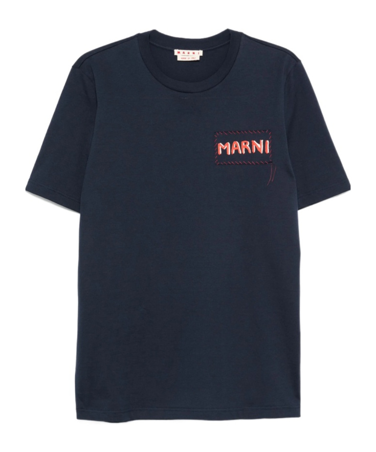 Marni T-shirt With Patch In Blue