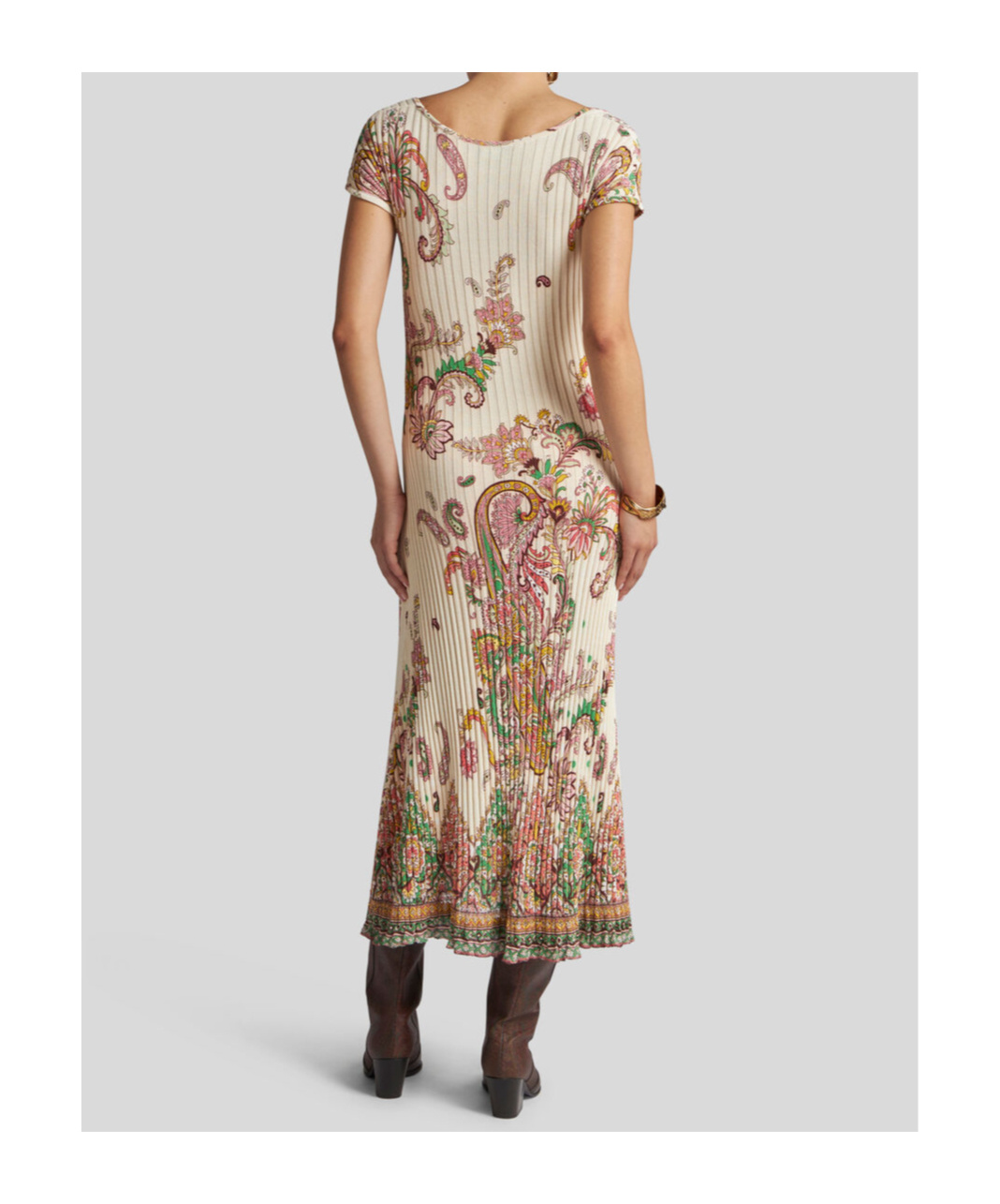 Etro Ribbed Dress With Floral Motif In Multicolor