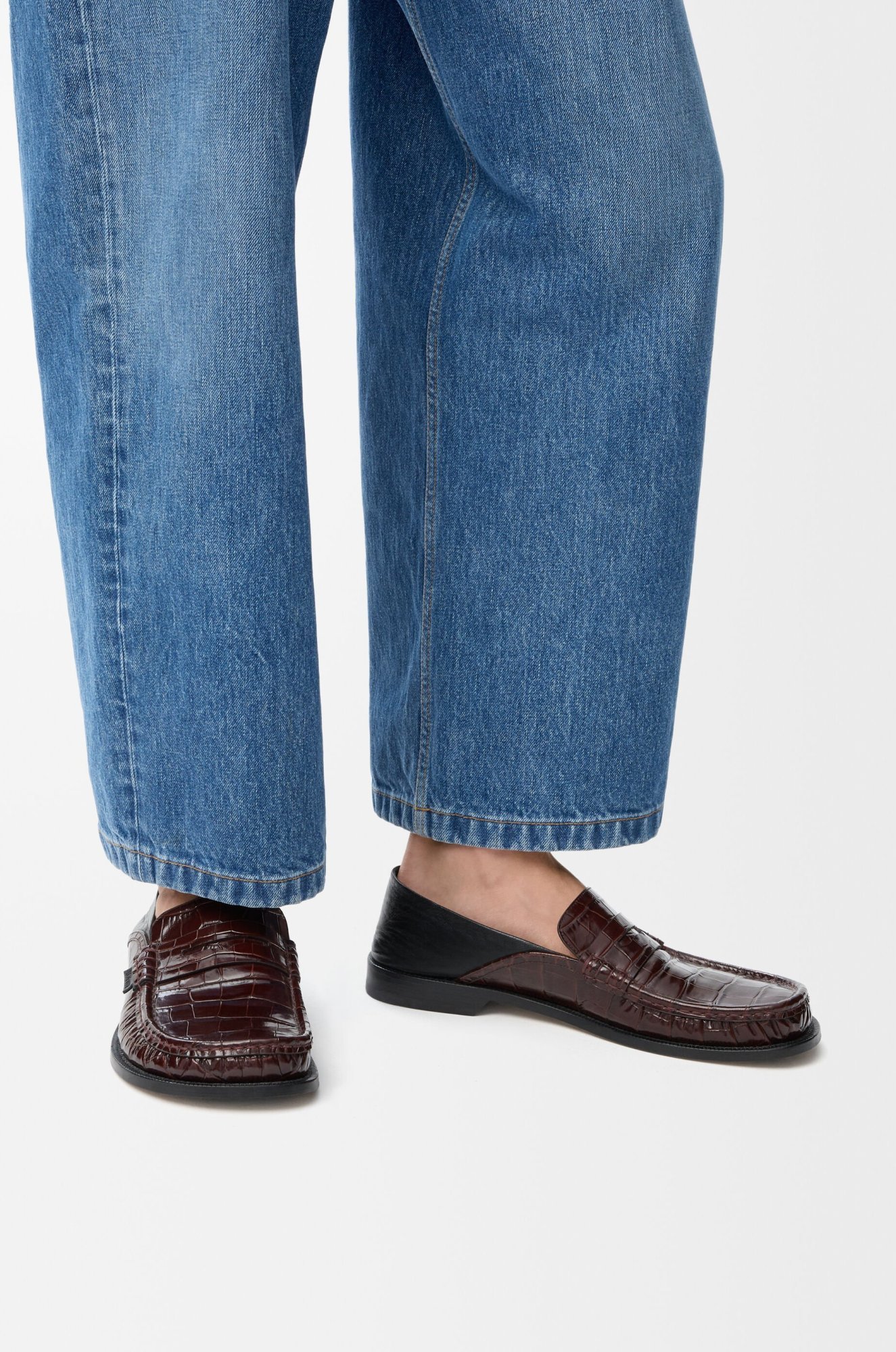 Loewe Campo Flap Loafers In Embossed Crocodile Leather And Smooth Leather In Brown
