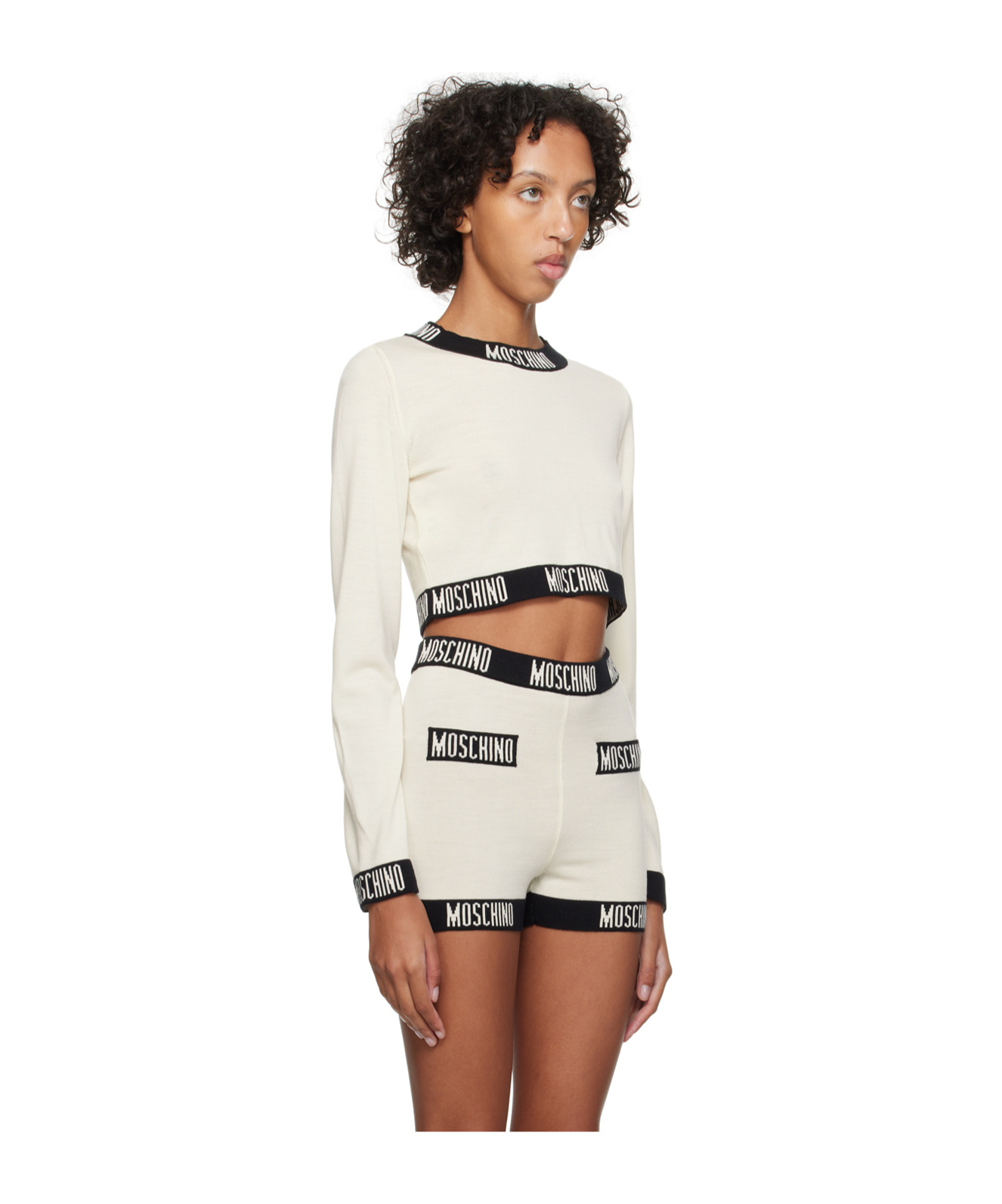 Moschino Rib Round Neck Sweater In White