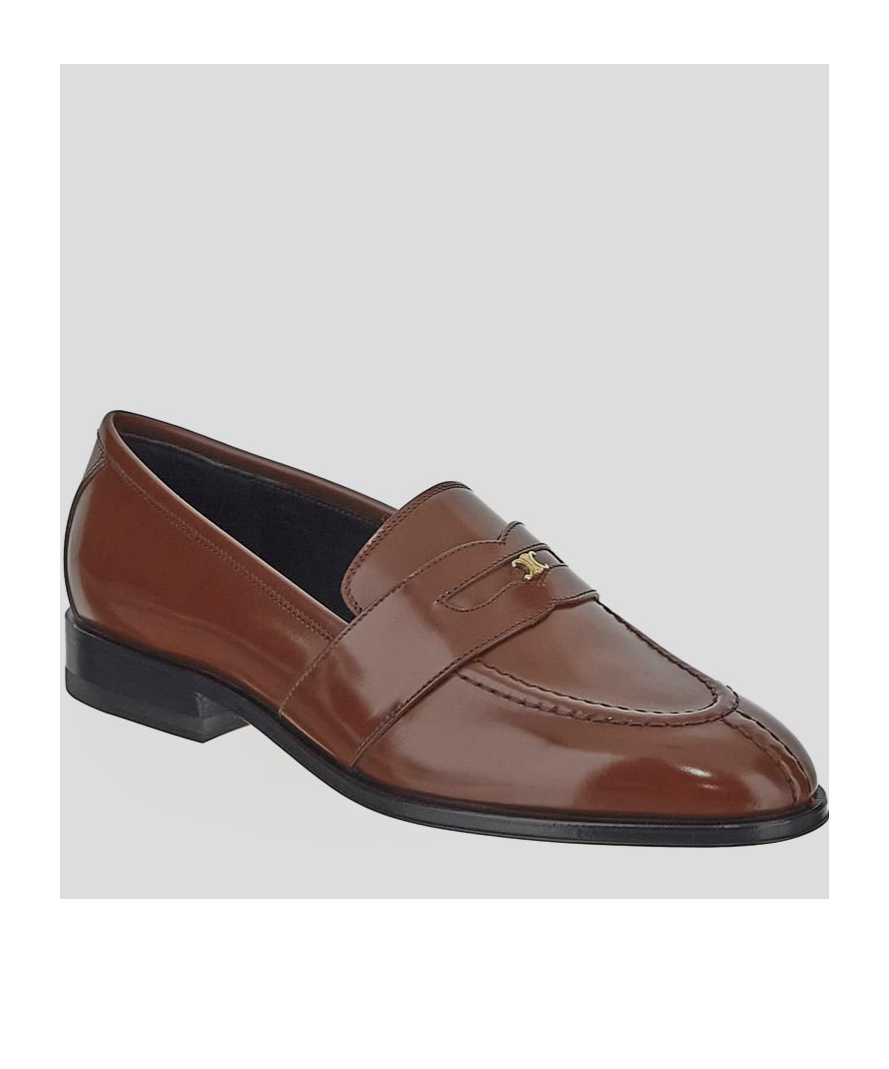 Celine Round Head Loafer Shoes In Brown