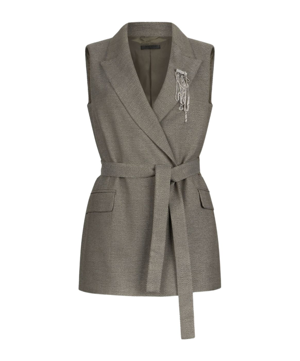 Liu •jo Chevron Brooch Waistcoat In Green