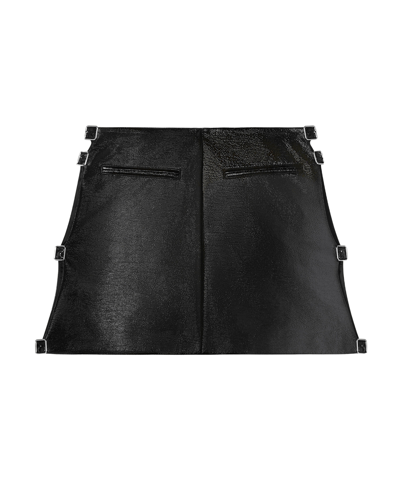 Courrèges Buckled Coated Miniskirt In Black