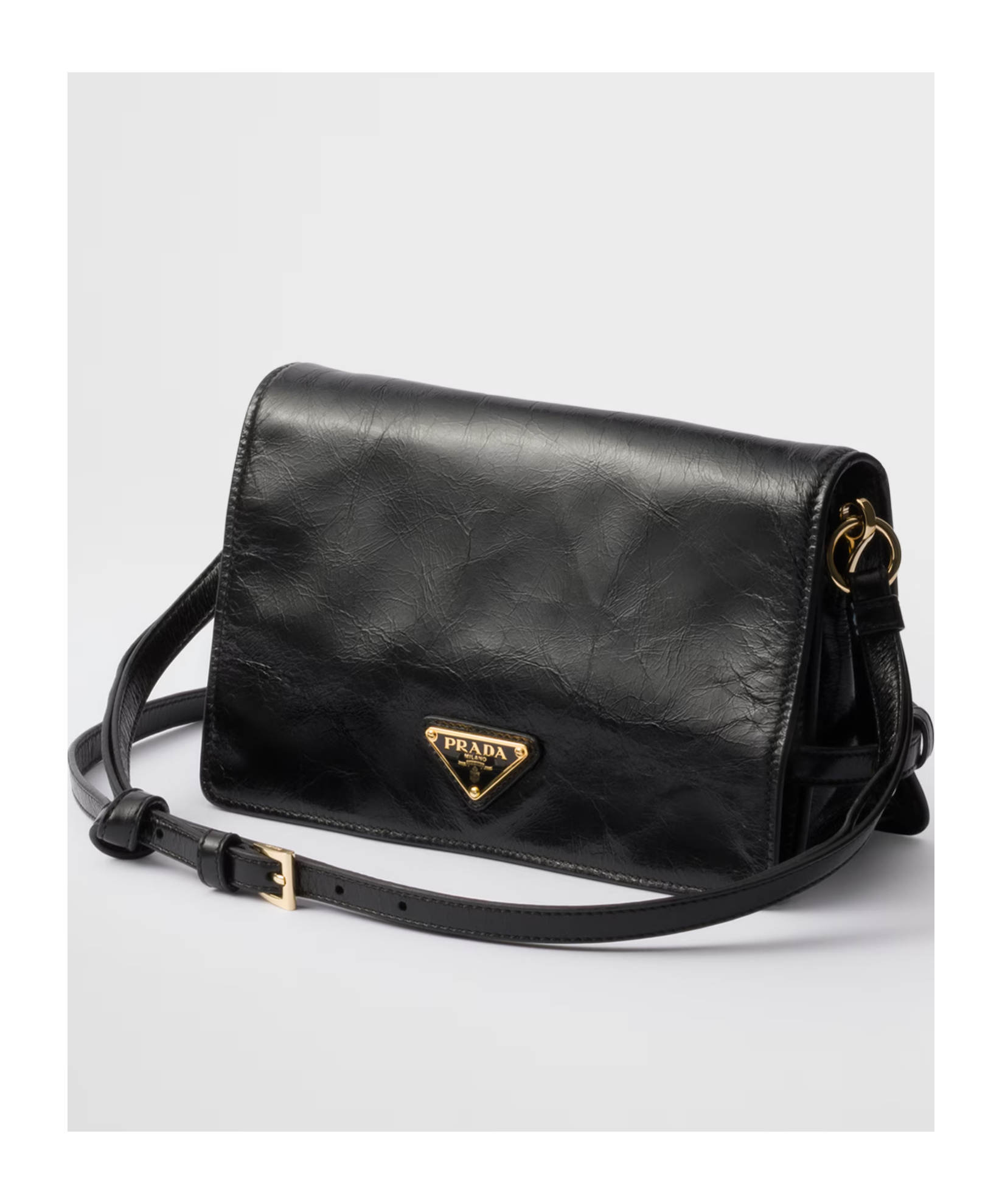 Prada Flap Soft Leather Shoulder Bag In Black