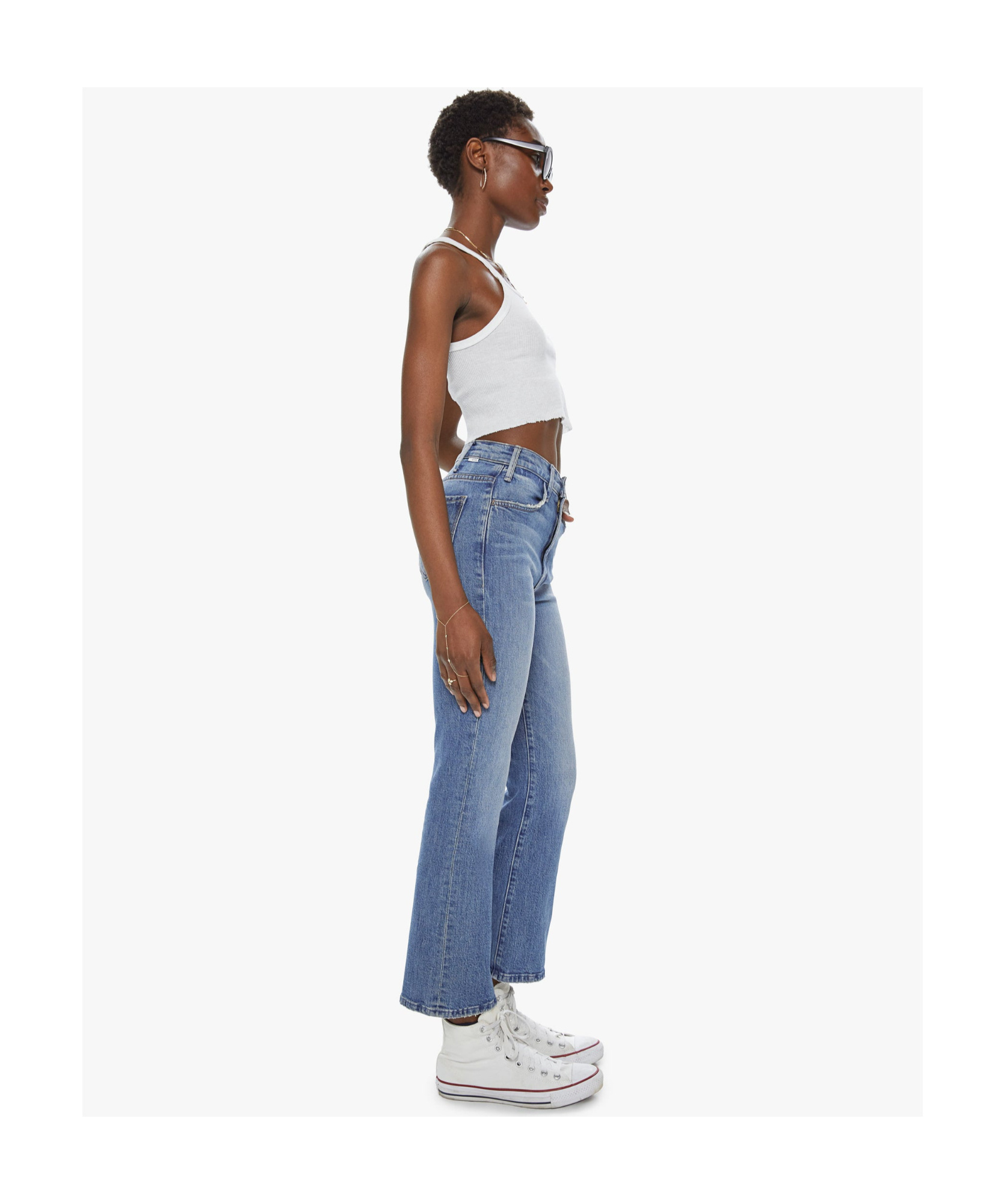 Mother Cropped High-waisted Jeans In Blue