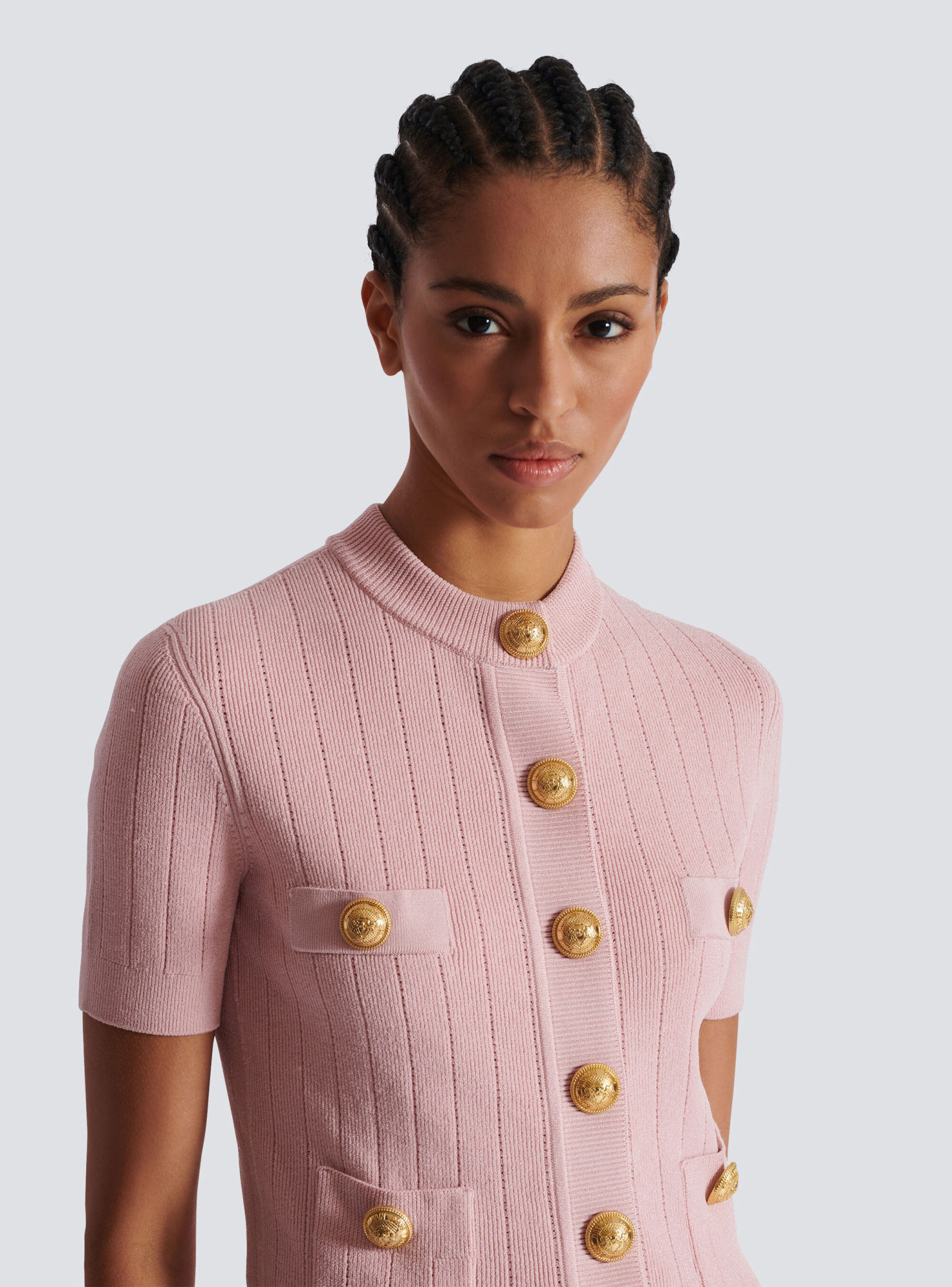 Balmain Ribbed-knit Cardigan In Pink