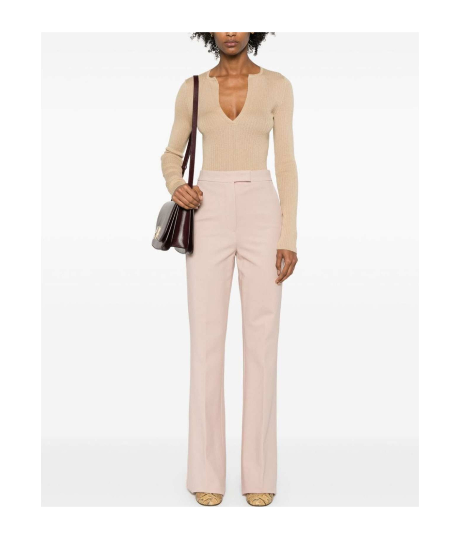 Shop Max Mara V-neck Ribbed-knit Top In Nude