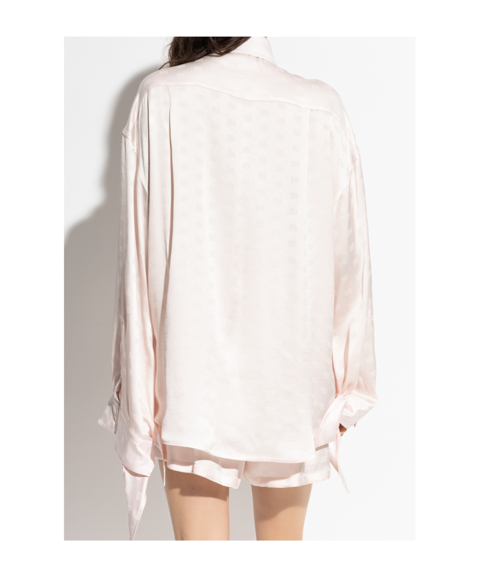 Balenciaga Monogram-jacquard Tied-cuff Shirt In Pink