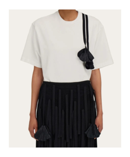 Ferragamo T-shirt With Floral Detail And Tassels In Black