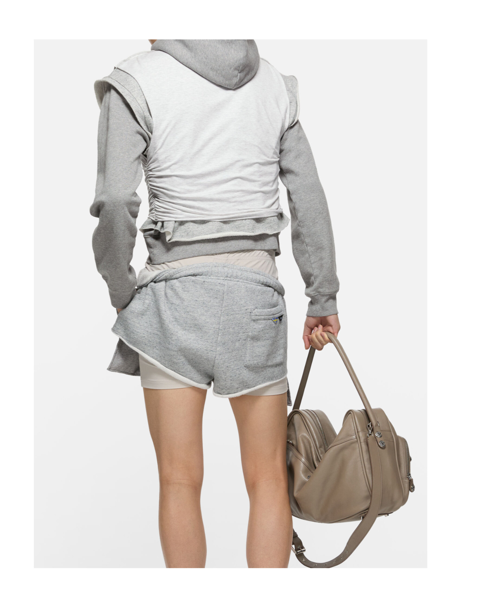 Acne Studios Frederico Stencil Logo Layered Hooded Sweatshirt In Gray