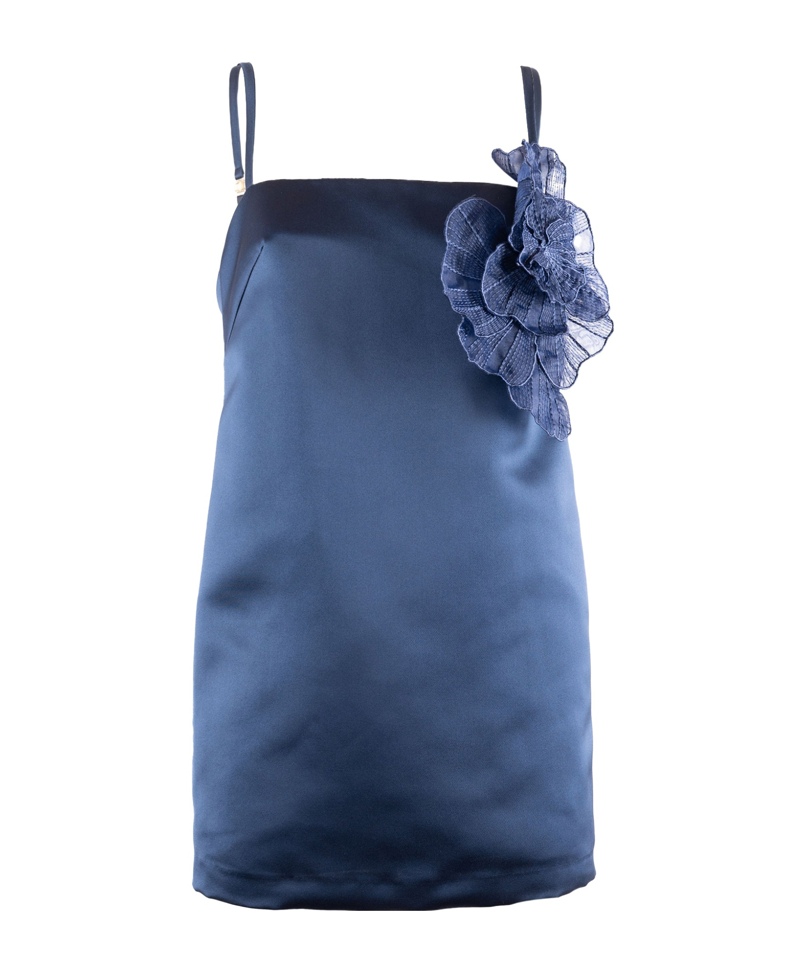 Elisabetta Franchi Embroidered Flower Duchesse Dress In Blue