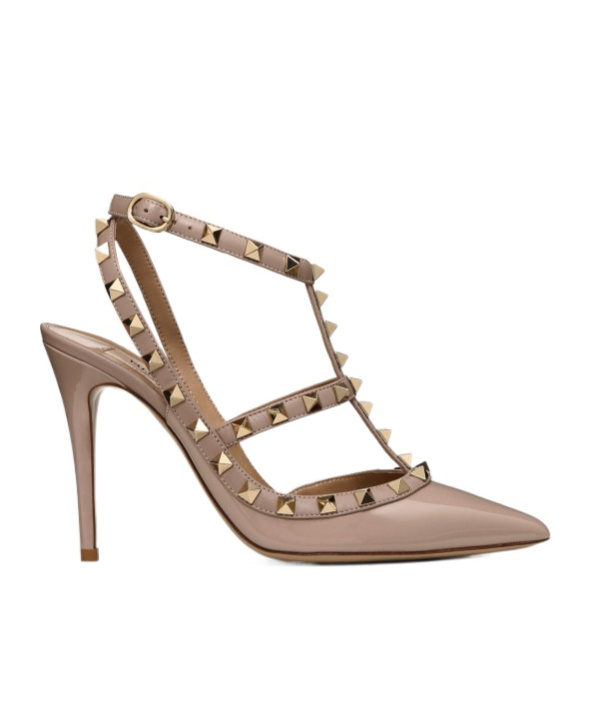 Valentino Rockstud Pointed Toe Caged Pumps In Neutral