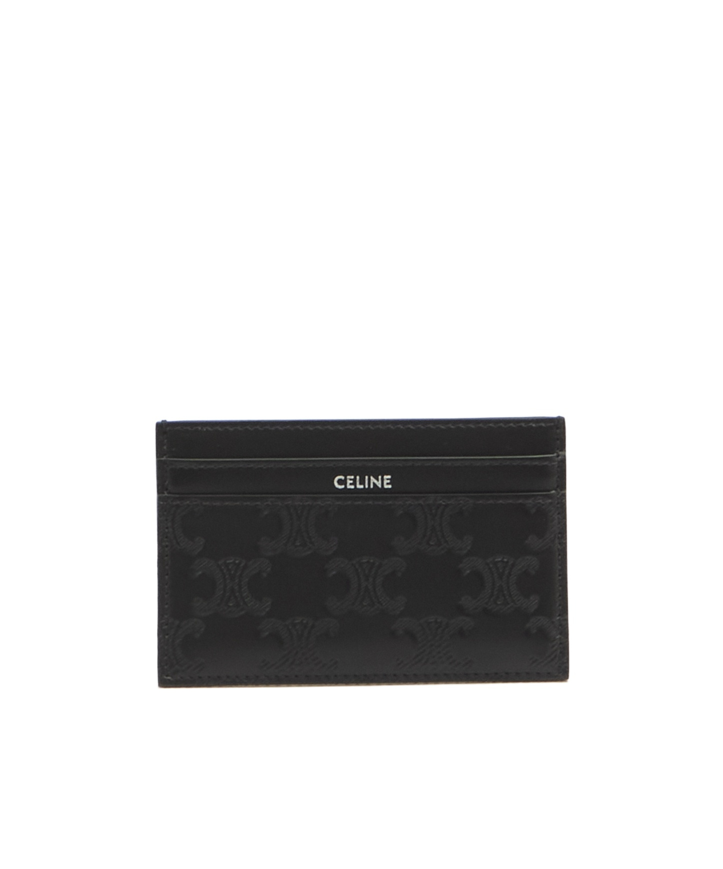 Celine Men Triomphe Coated Canvas And Leather Card Holder In Black