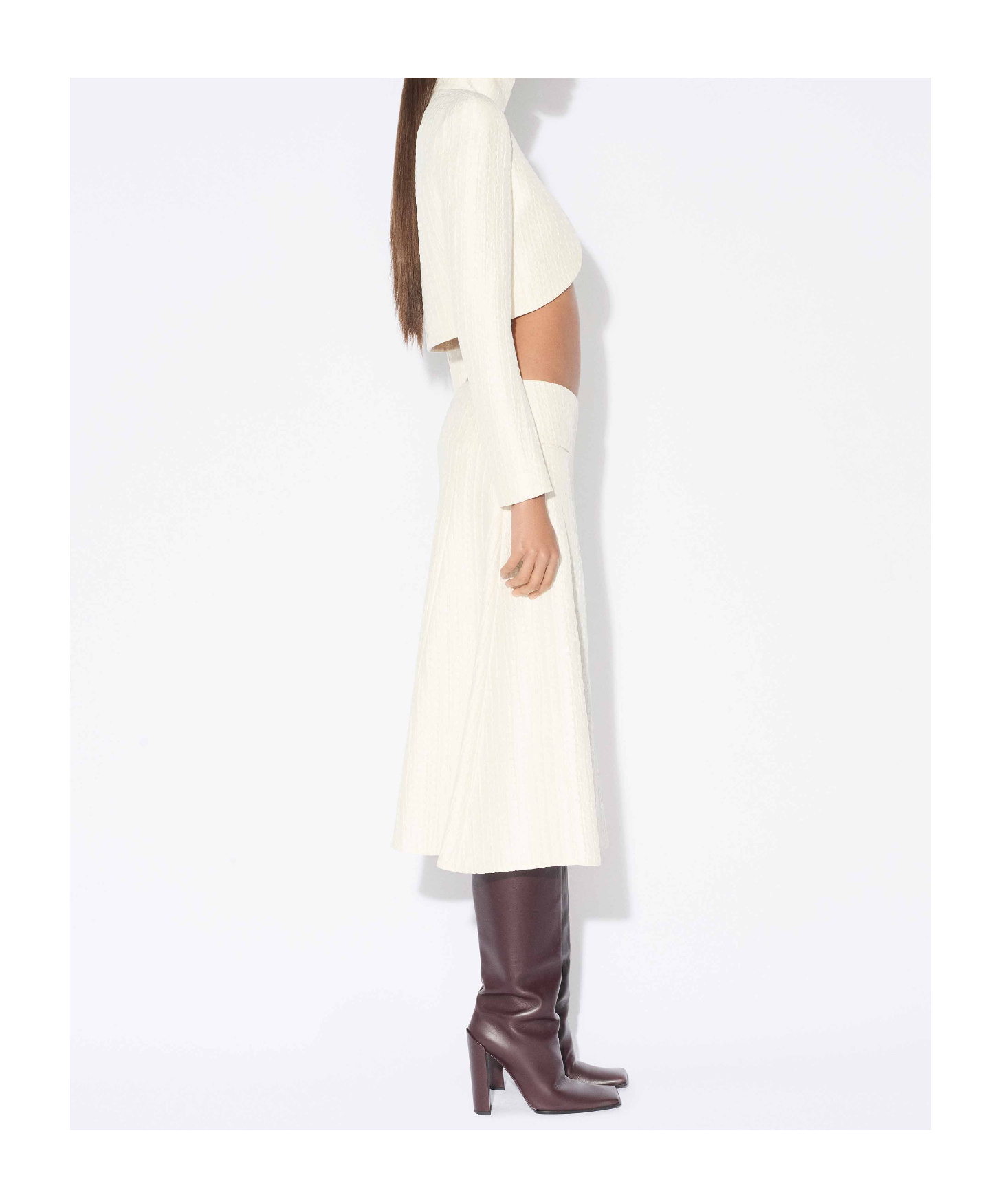 Alaïa Silk Cloqué Cropped Jacket In White