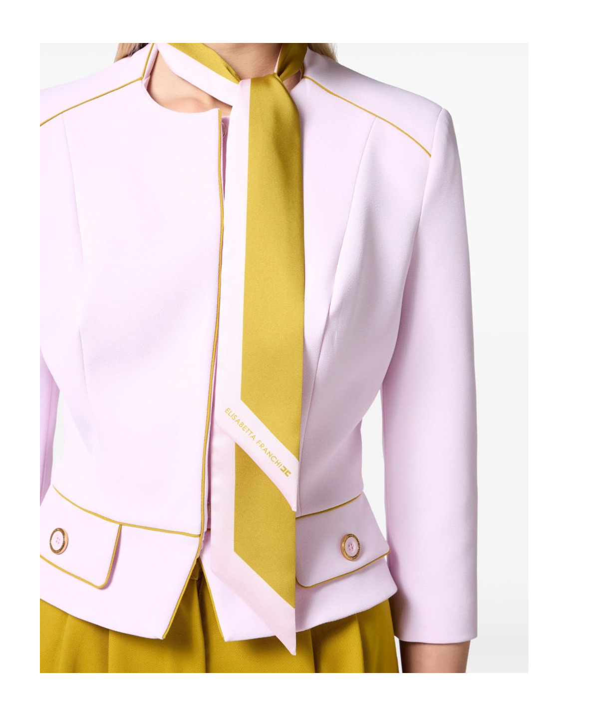Elisabetta Franchi Cropped Tailored Jacket With High Neckline In White