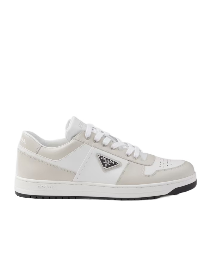 Prada Downtown Logo-plaque Perforated Leather Low-top Trainers In White