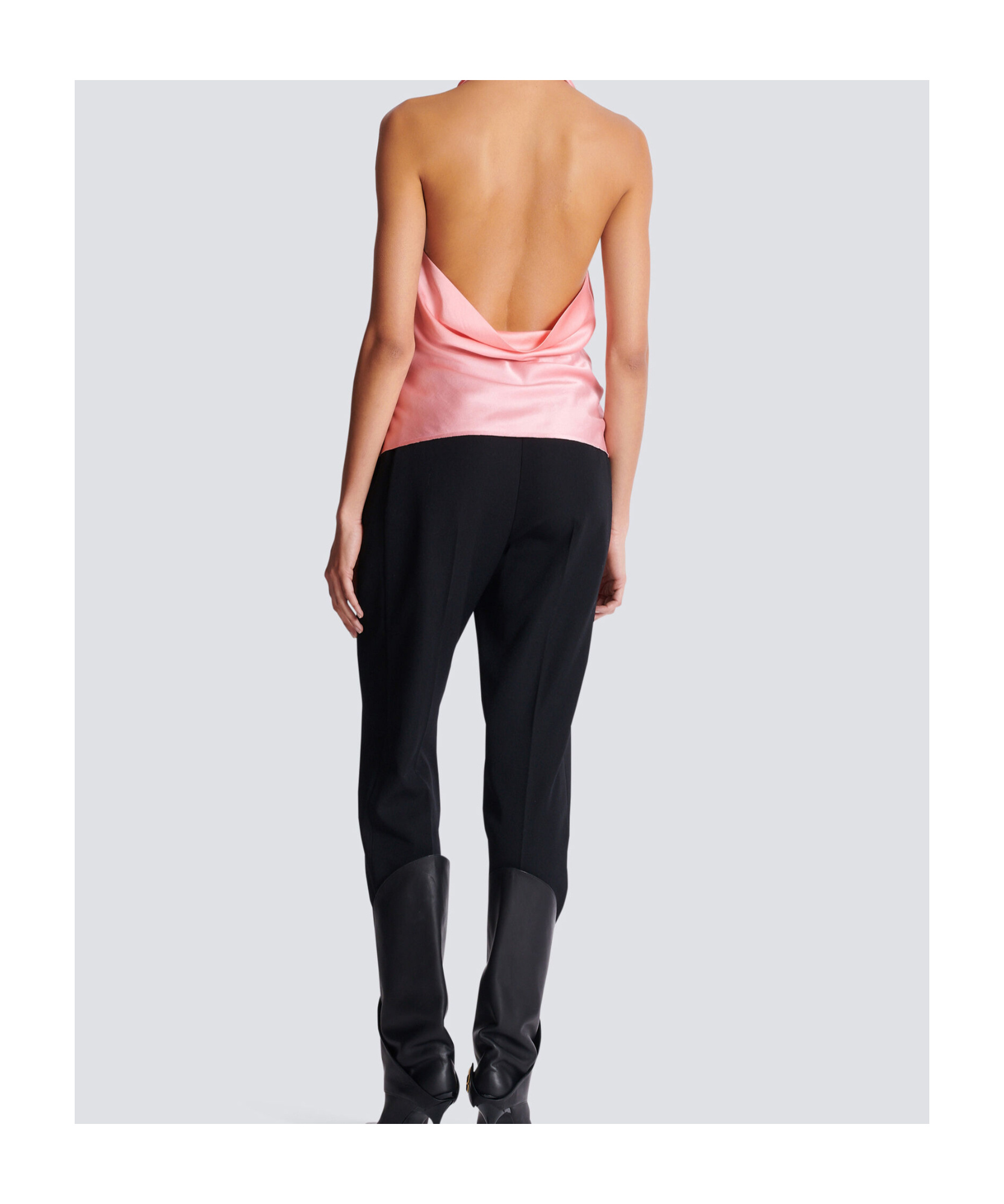 Balmain Backless Fringed Satin Top In Pink