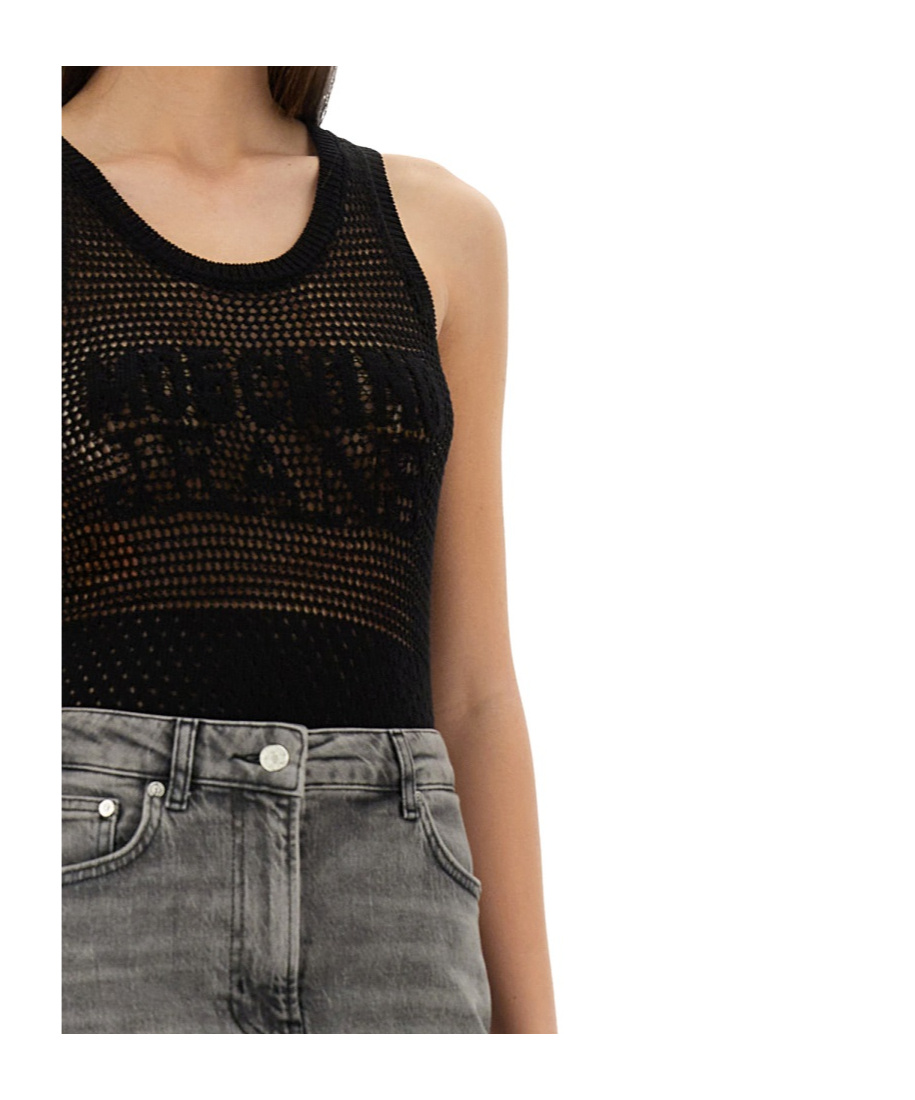 Moschino Logo Mesh Sleeveless Top In Black