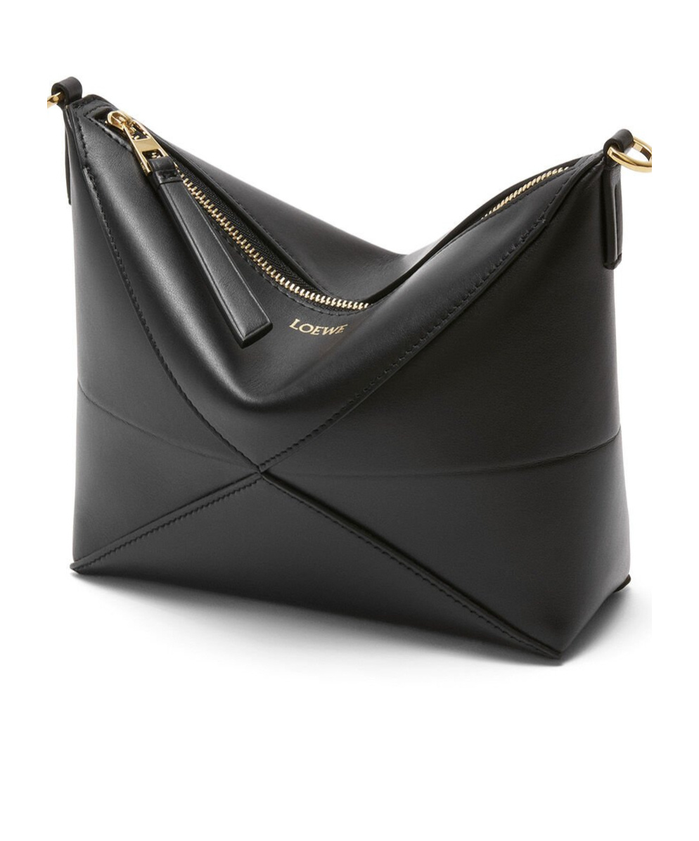 Loewe Puzzle Fold Clutch Bag In Shiny Calfskin In Black