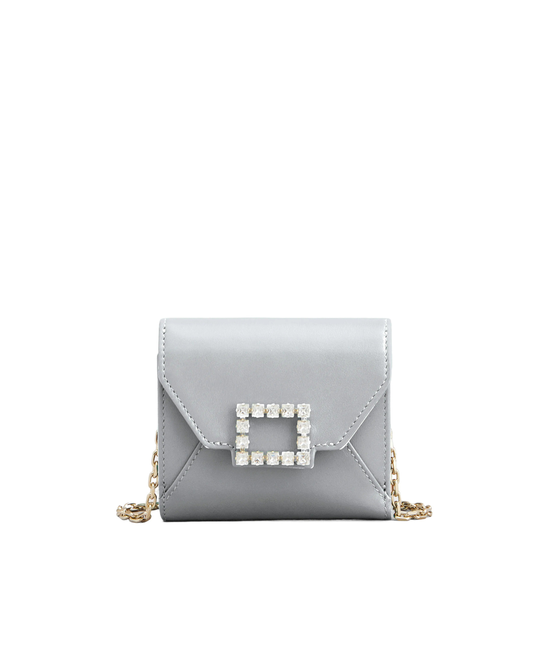 Roger Vivier Diamond Button Chain Mini Wallet In White