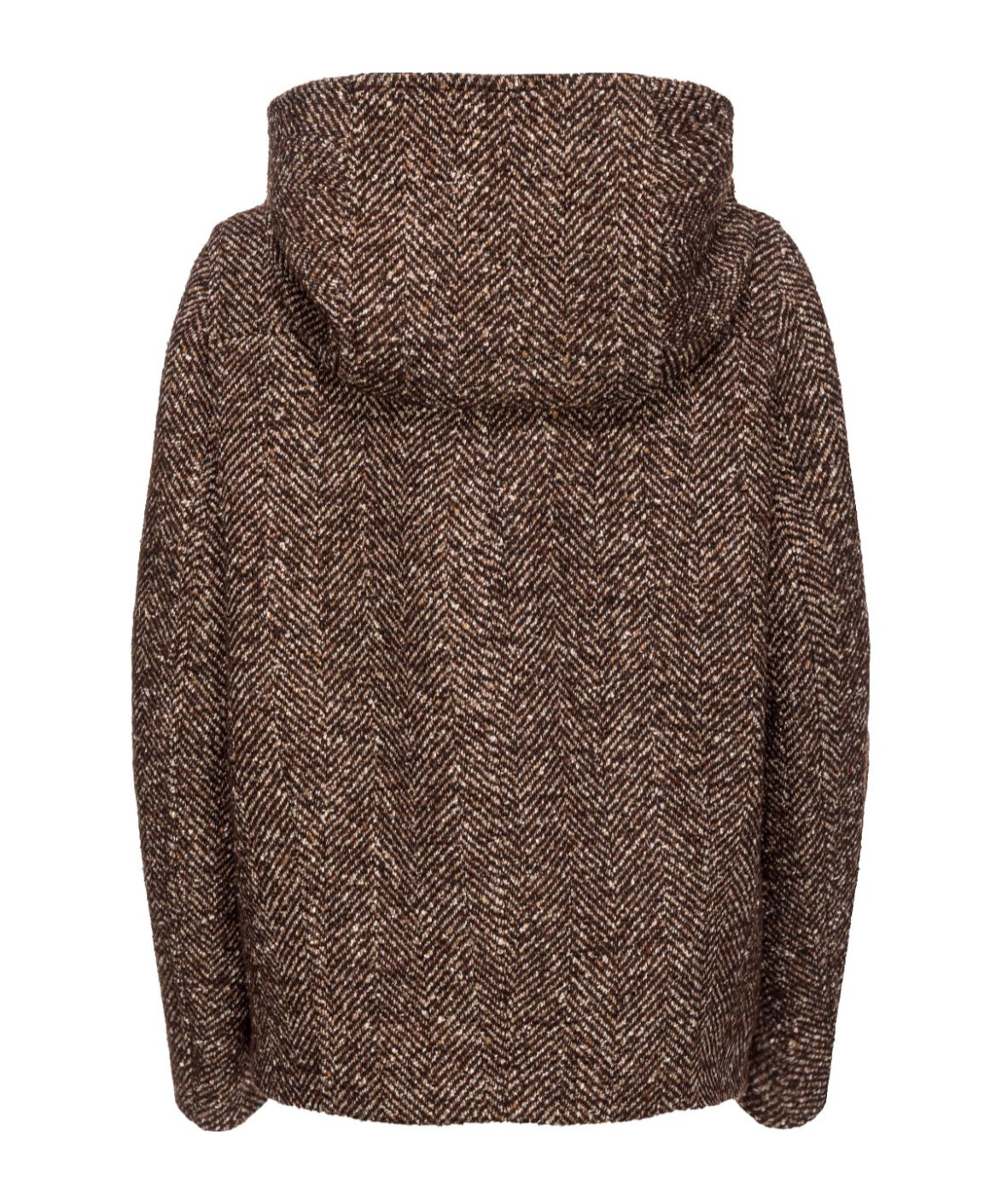 Pinko Herringbone-pattern Hooded Jacket In Brown
