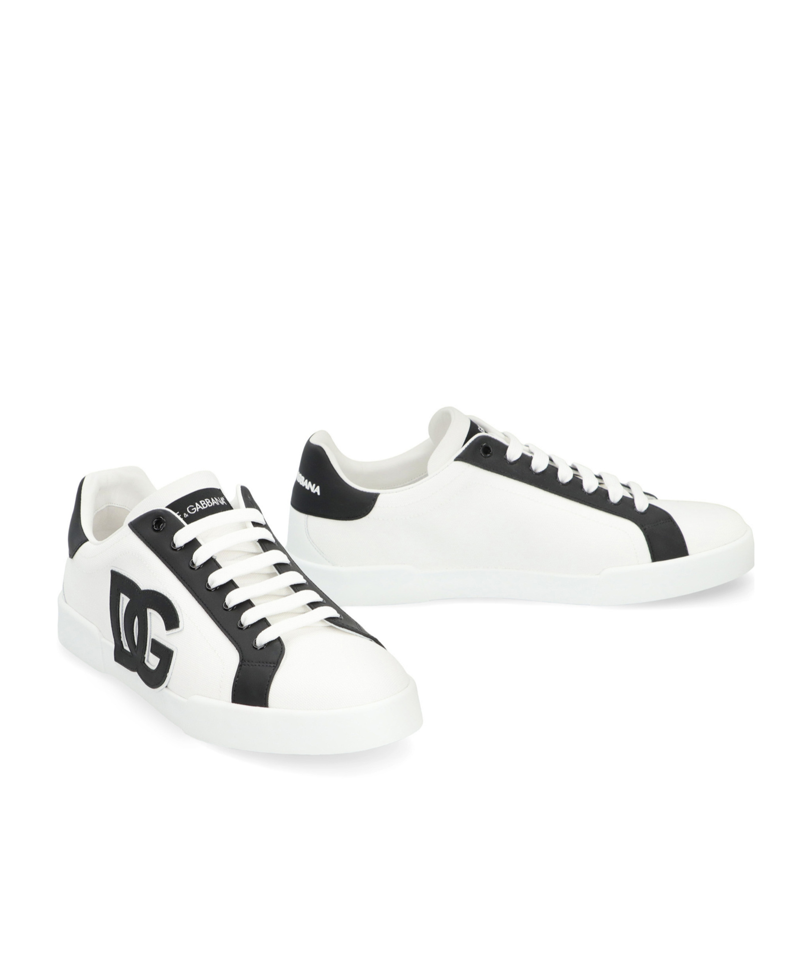Dolce & Gabbana Portofino Light Strobel Sneakers In Canvas And Calfskin In White