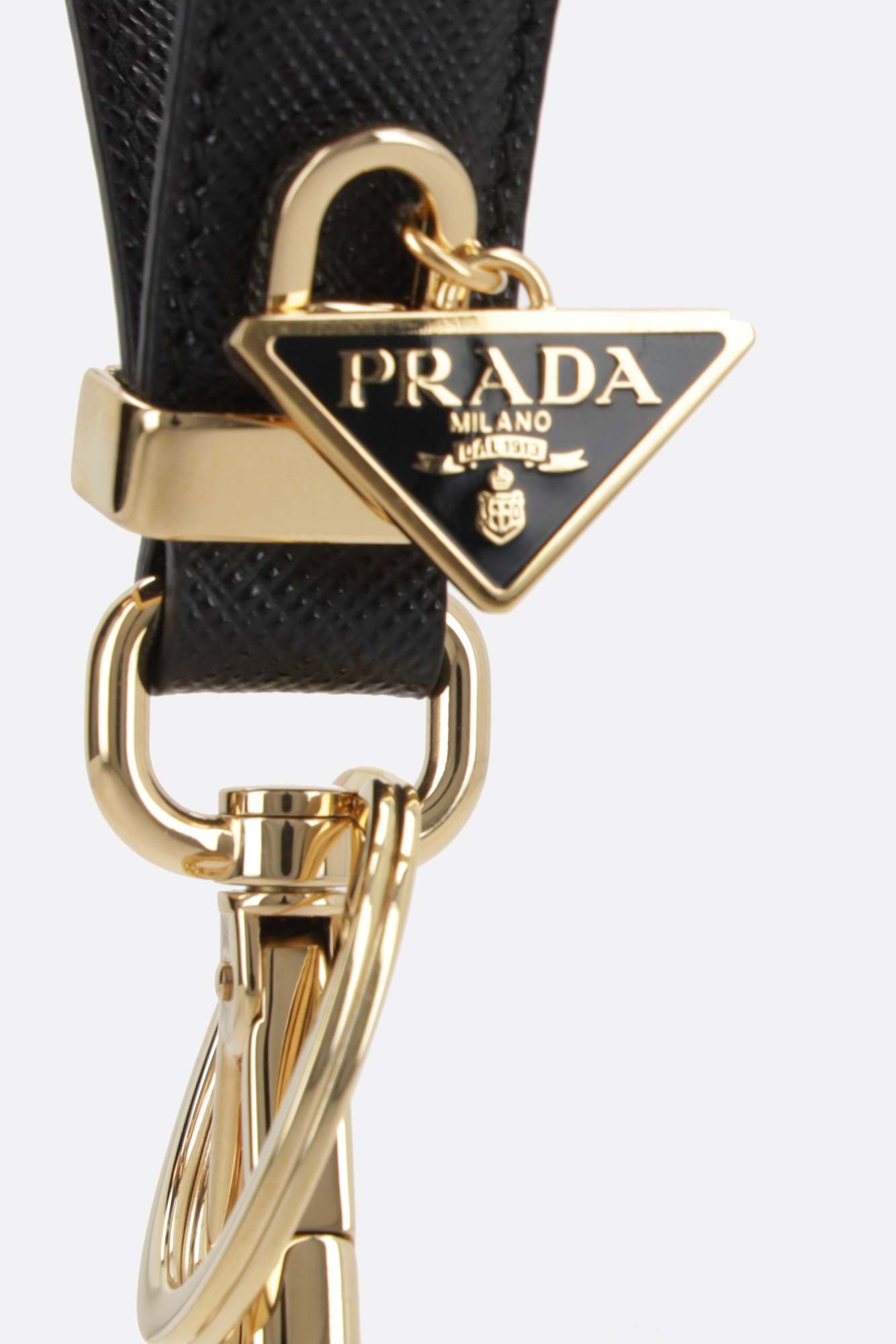 Prada Saffiano Leather Key Ring In Black