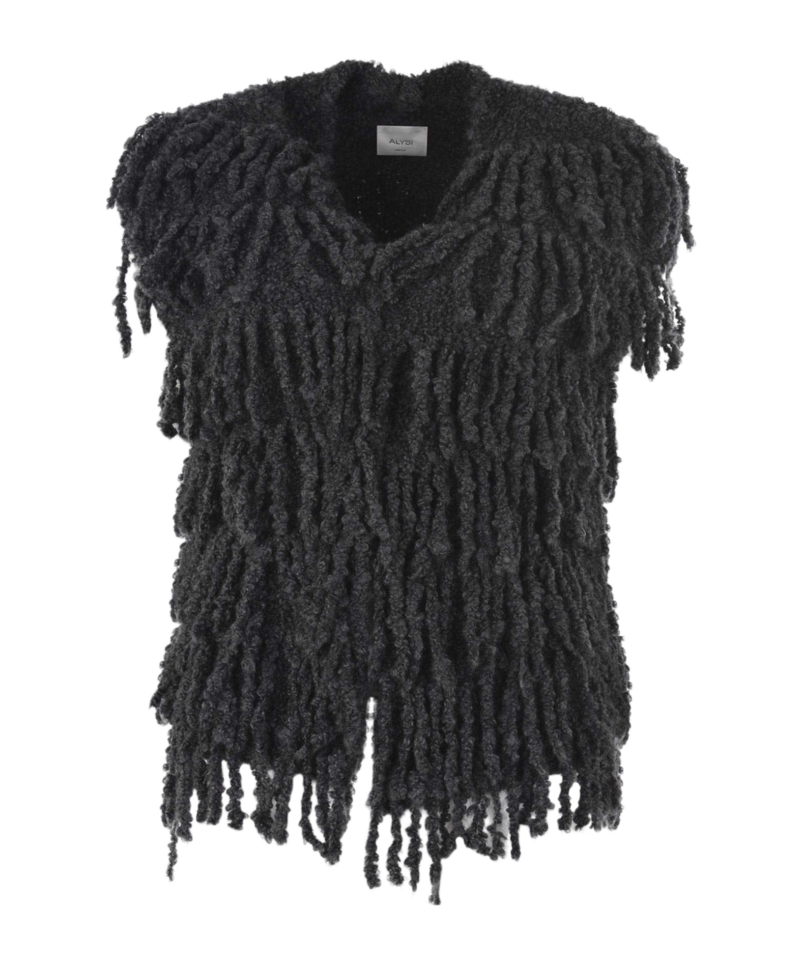 Alysi Fringed Detail Sleeveless Gilet In Black
