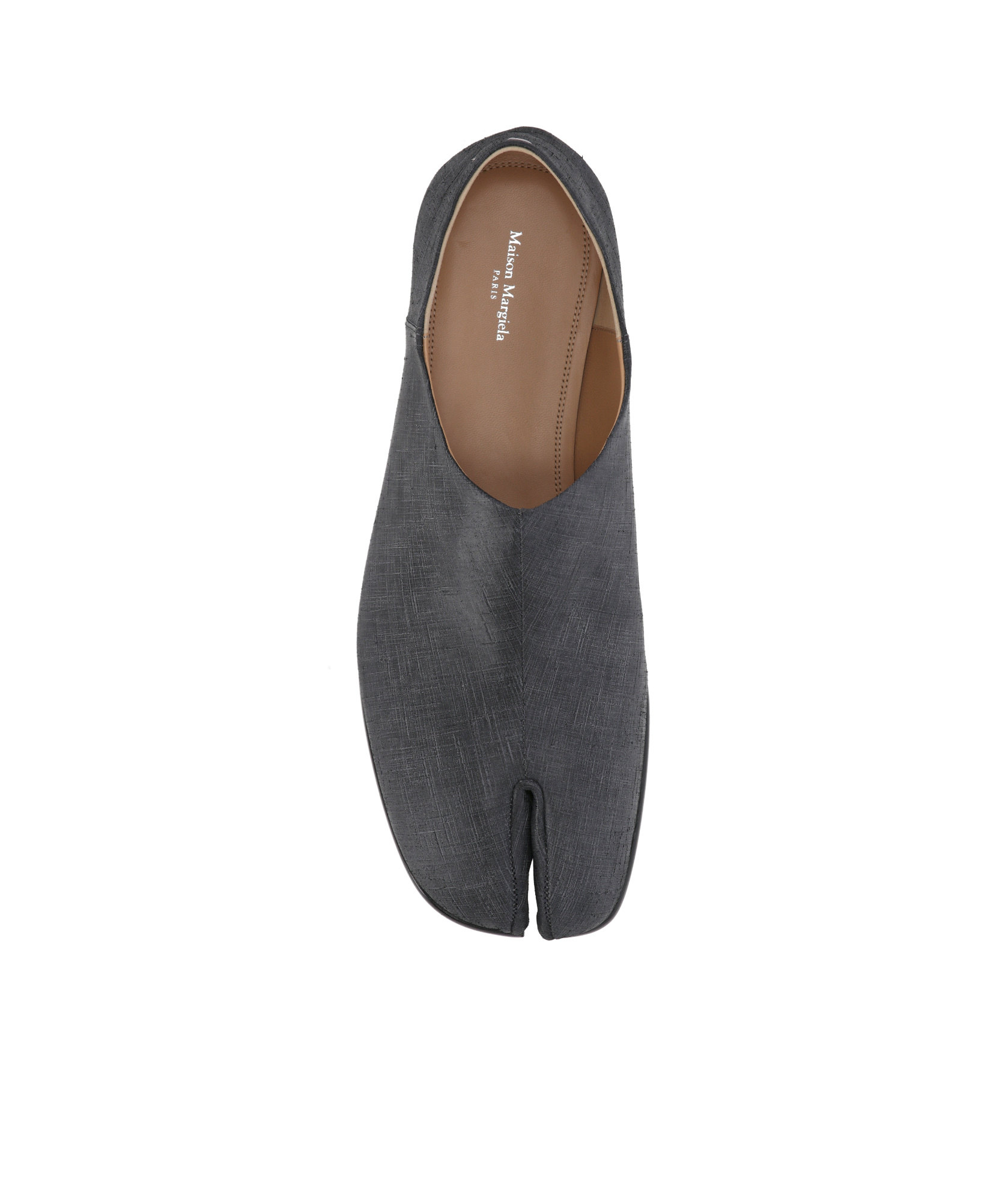 Maison Margiela Tabi Grey Branded Leather Slip On In Black
