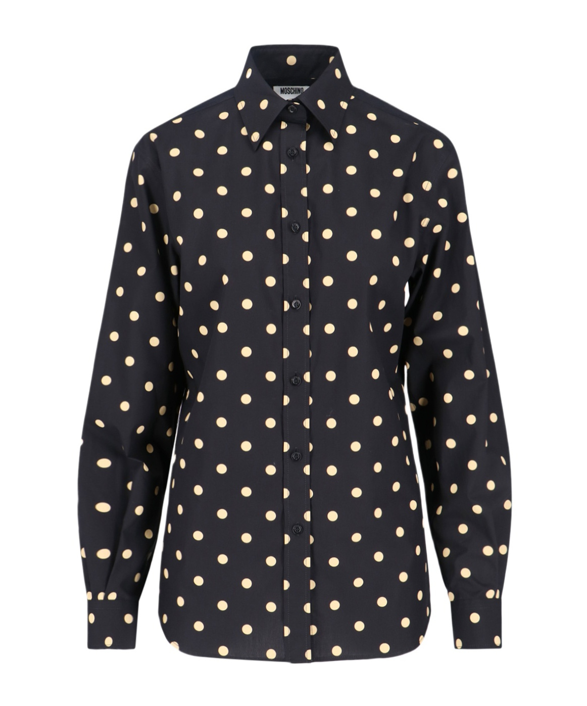 Moschino Long Sleeve Polka Dot Collared Top In Black