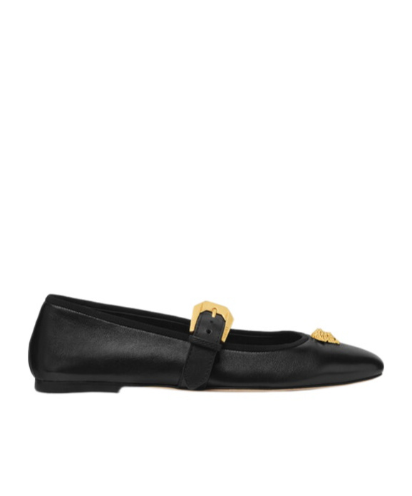 Versace Nappa Leather Flat Ballerinas With Buckle Detail In Black